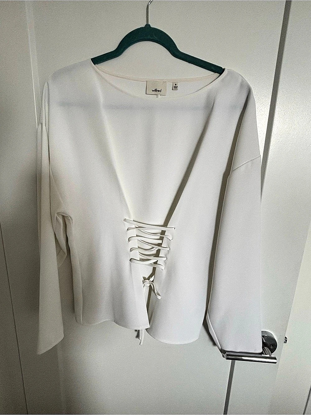 Wilfred Lace-Up Long Sleeve Blouse in White, Size Medium
